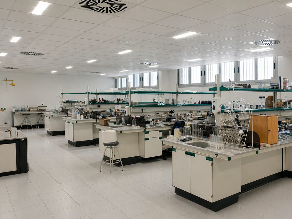 Laboratorio del centro con material para análisis de suelos, agua y producto agrícola.